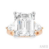 1 1/10 Ctw Tri-Mount Emerald Shape Center Pear and Round Cut Diamond Semi-Mount Engagement Ring in 14K Rose and White Gold